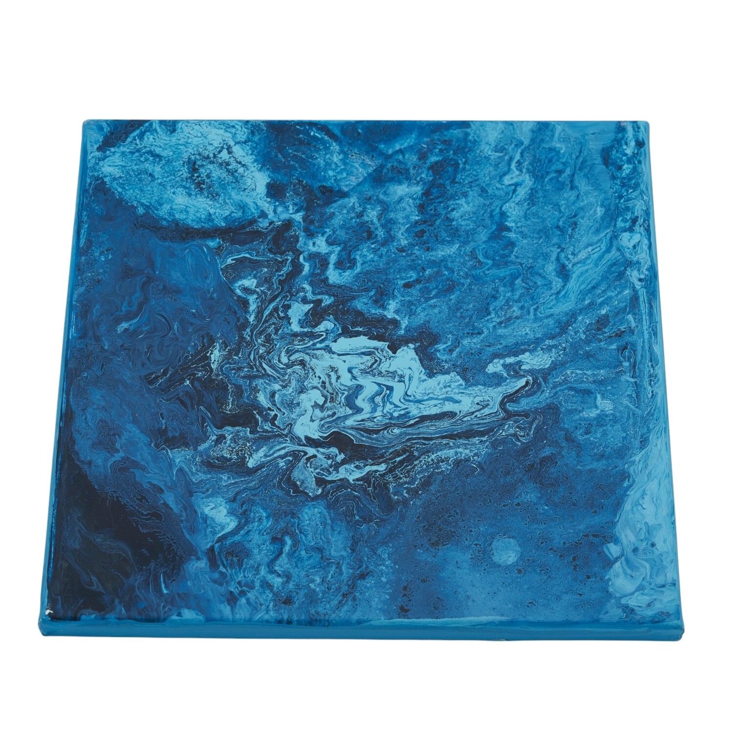 Original Abstract Art on Canvas Colorful Home Decor Poured Acrylic Blue Lot of 4