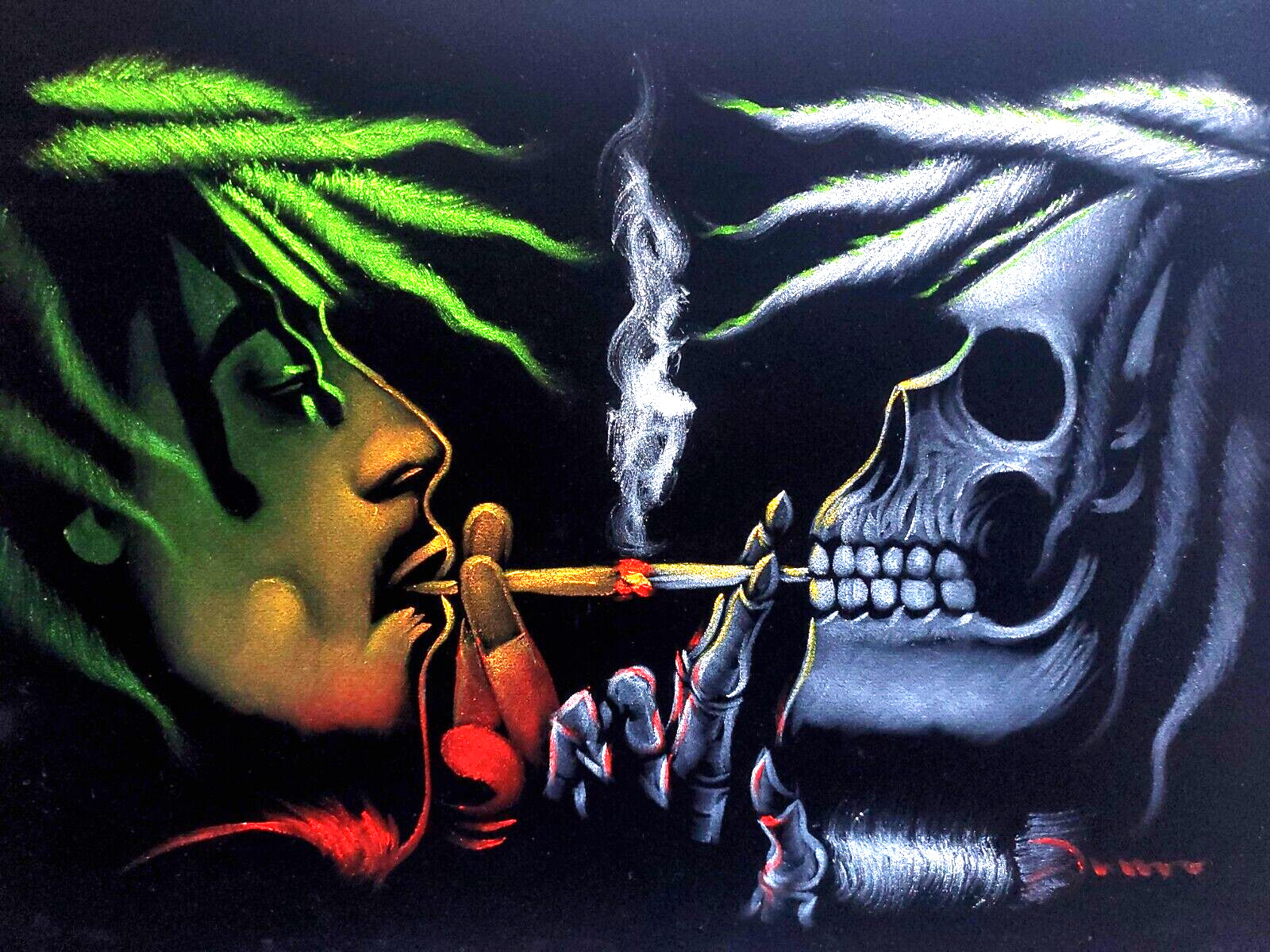 Bob Marley portrait by Zenon, size 16″x11″, original oil on black velvet v1