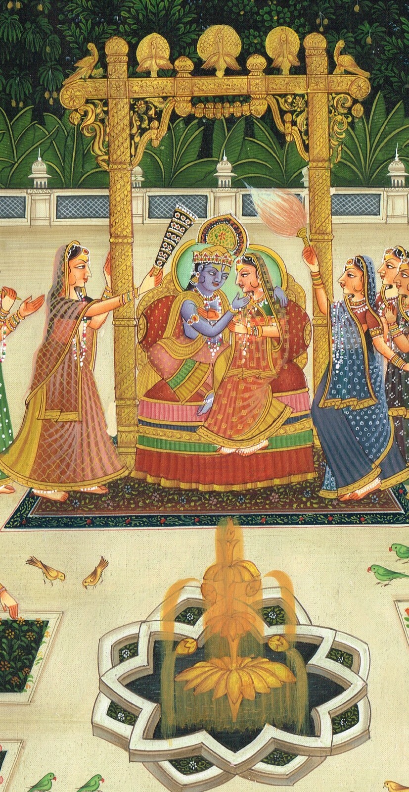 Handmade Hindu Religious Painting Of Radha Krishna Art On Silk 17.5×13.5 Inches