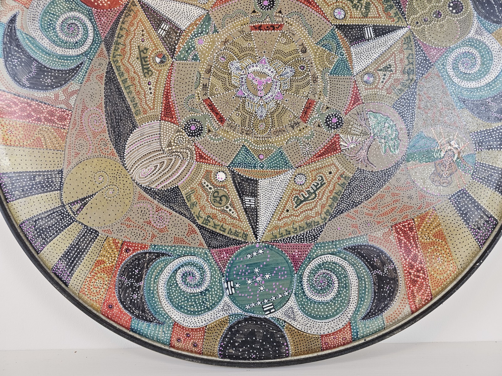 ART – Original Signed Abstract Mandala Pointalism Painting on 25 Inch Drum Head