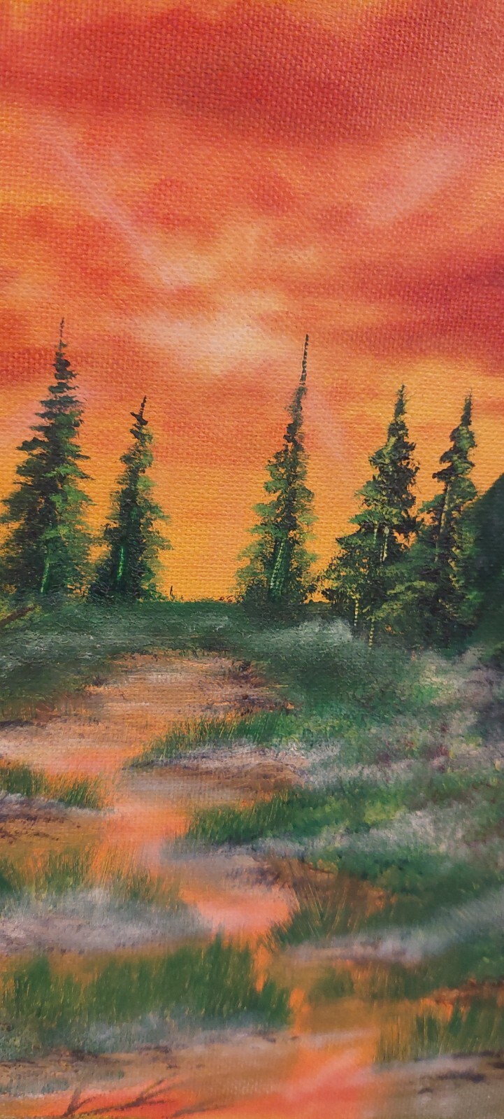 Bob Ross® Inspired Grey Mountain Orange Sky Framed Canvas 20×27