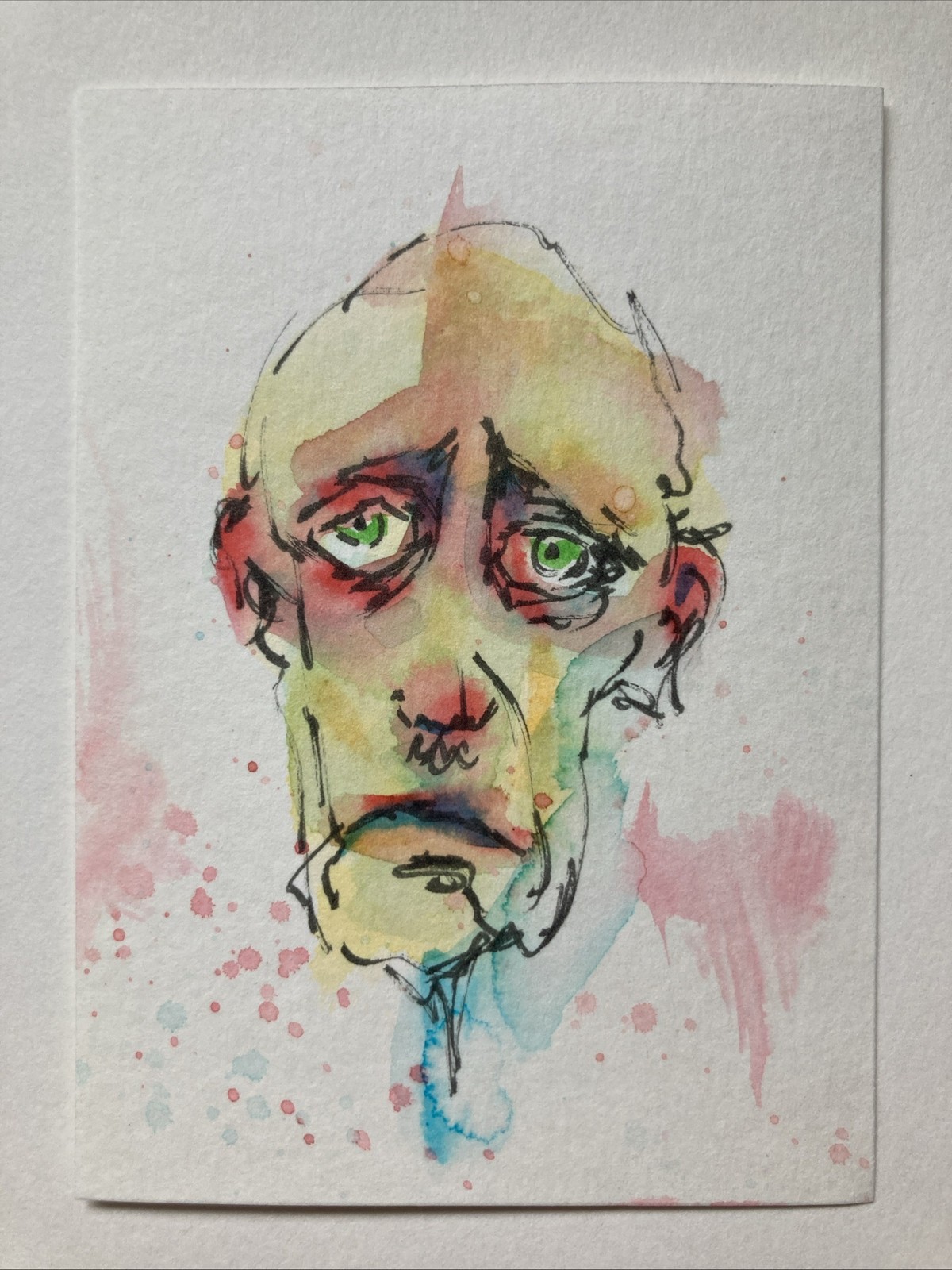ACEO Original Watercolor Painting Abstract Monster ATC Artist Trading Card