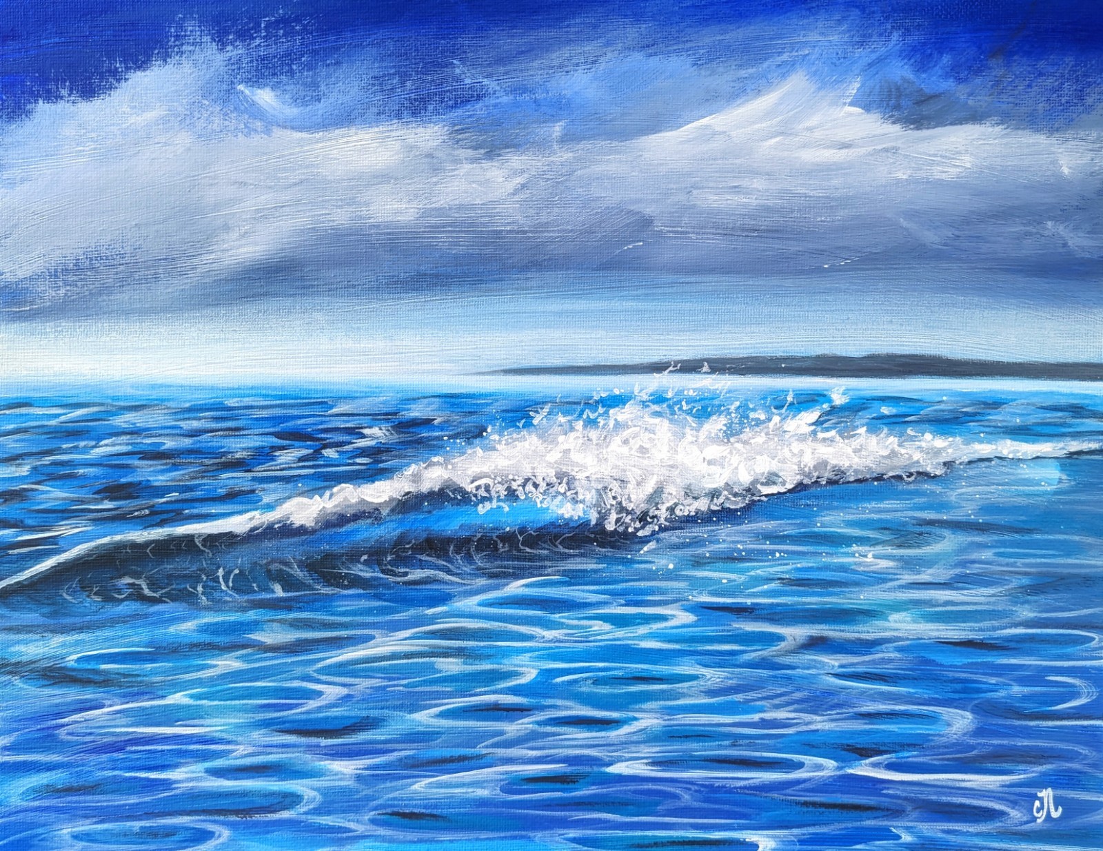 Original Painting. Hand-Painted Canvas. Beach Waves and Coastline Art. 11×14″