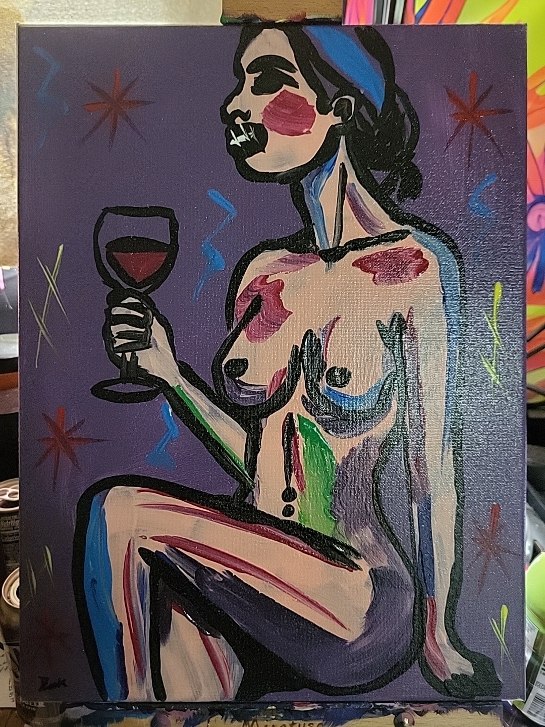 Expressionism NUDE FINE ART COLLECTIBLE WINE WOMAN PORTRAIT Canvas 12×16