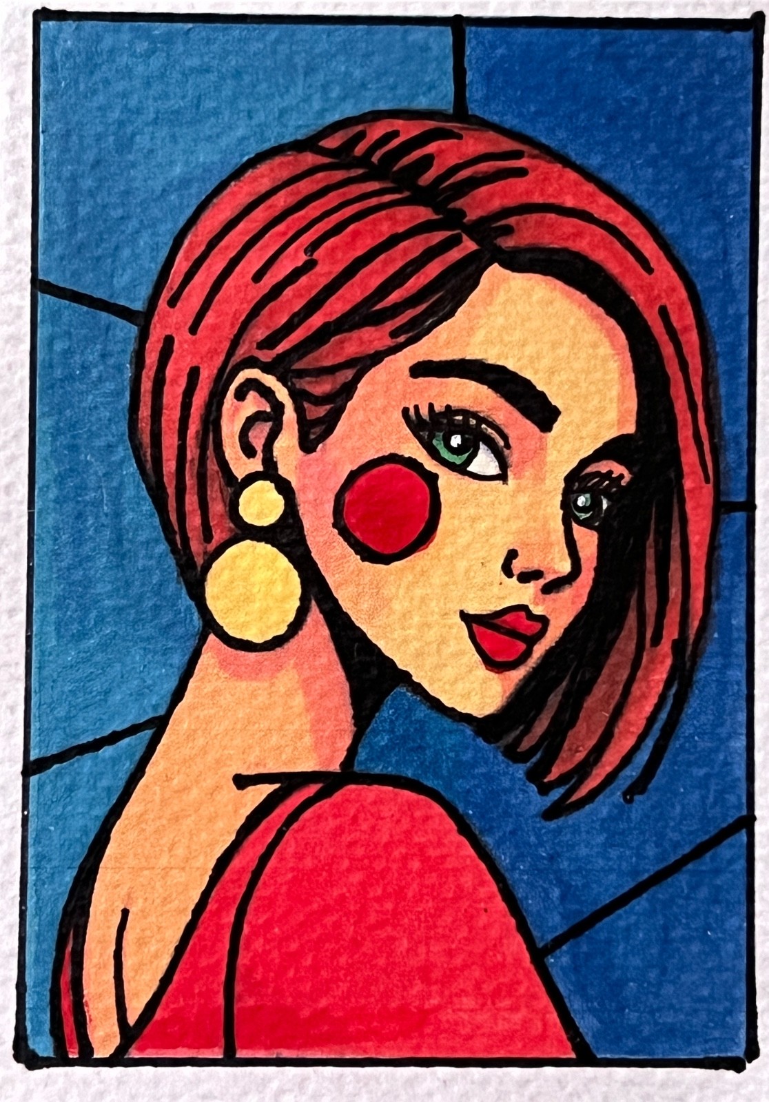 ACEO Original Art, Tiny Art – Watercolor – Girl – Red Head Rosey 2