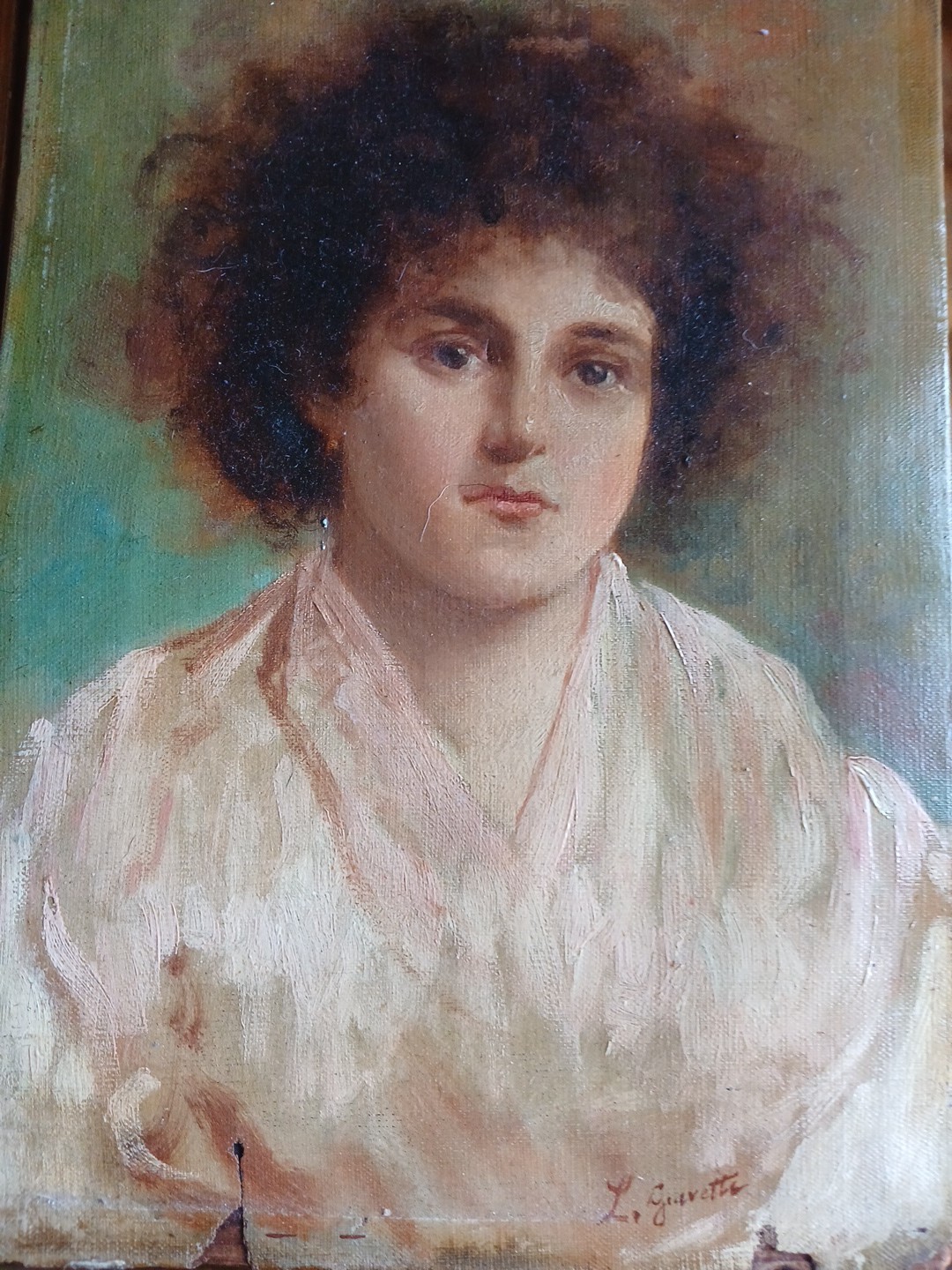 L. Giavatti Antique Framed Victorian Oil Painting – Young Girl Posing 13″ X 9″