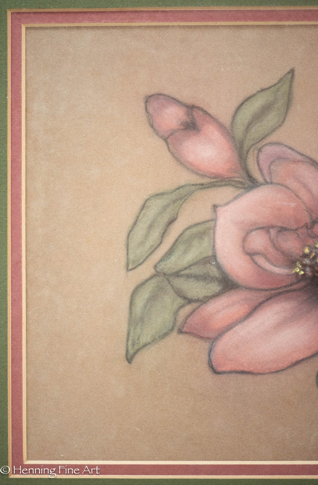 Vintage Painting of Pink Magnolia Flower by Patricia Hermann, Framed & Fine!
