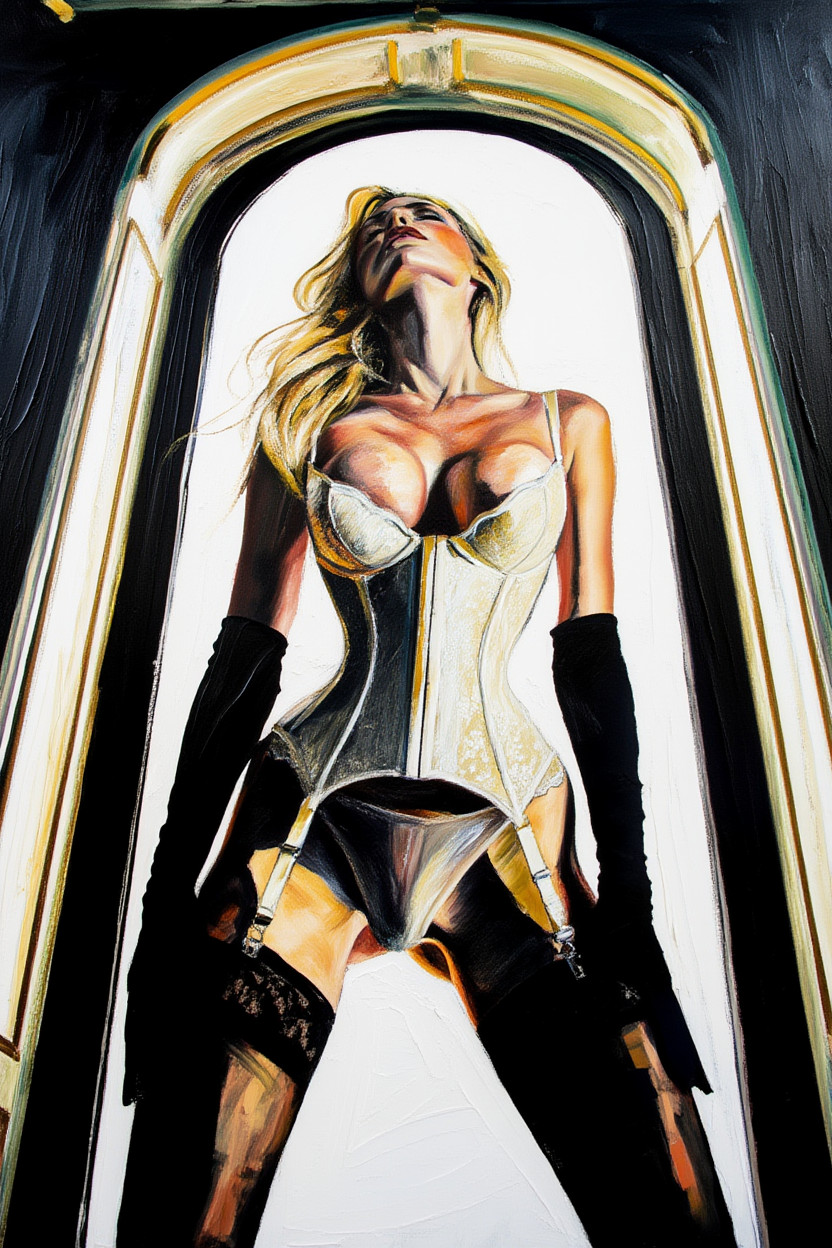 Original Pin Up Pop Art Painting Corset Boudoir Sensual Woman Wall Art 12×16