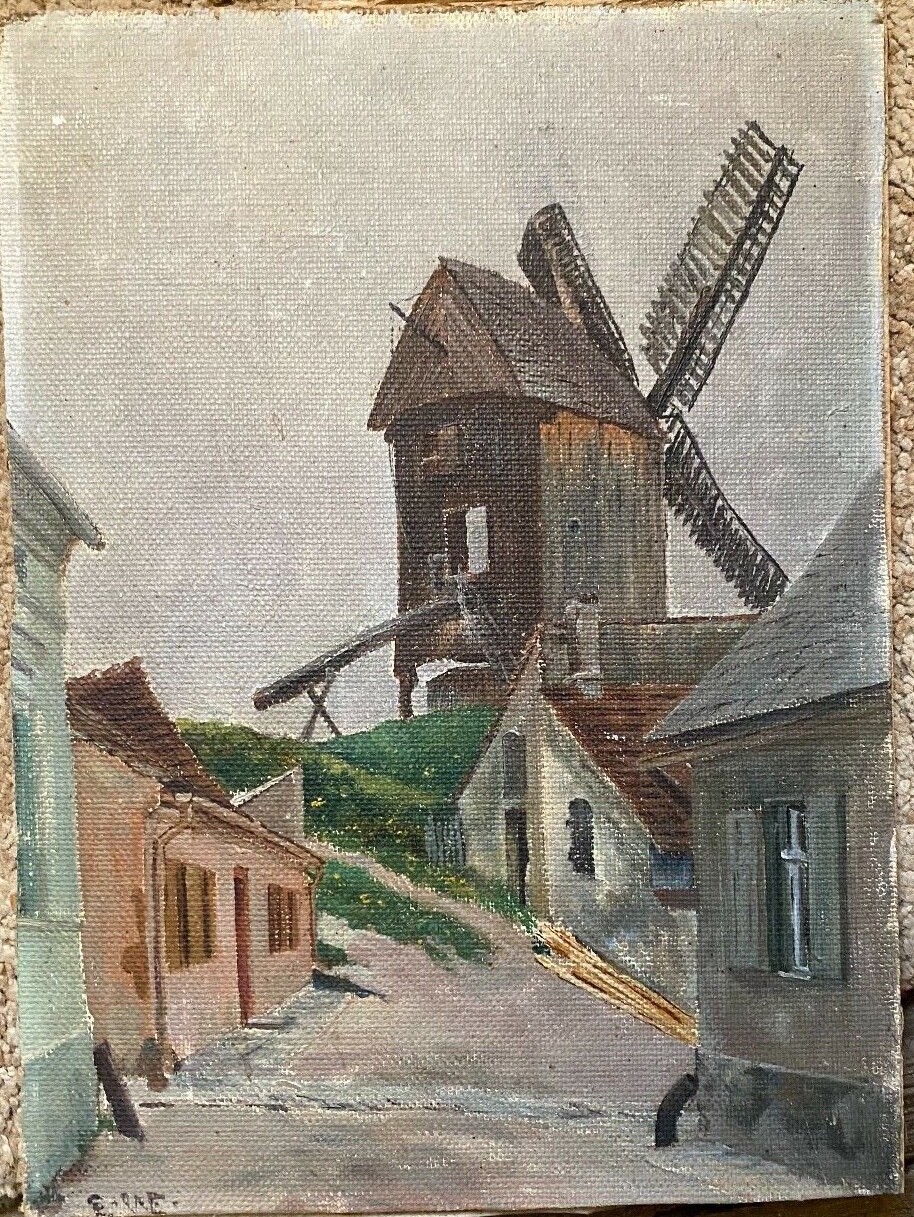 Oil Painting Windmill Gasse ° Impressionist Um 1920 North German Dyke North Sea
