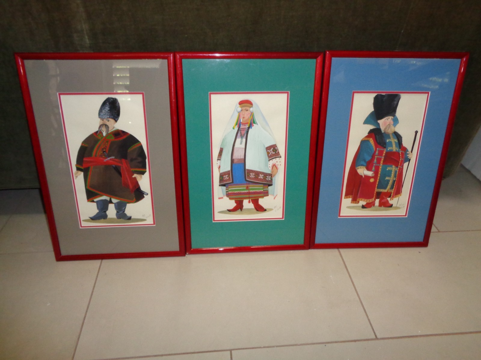 Vintage Russian Folk Figure Watercolor Paintings Set of 3 Ivan Bilibin ?