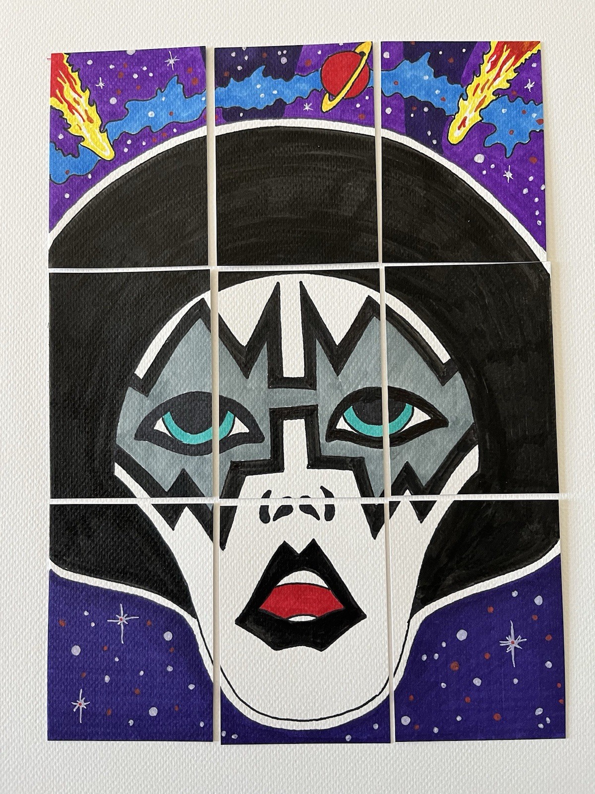 KISS CARD – ACEO – Art Sketch 9 Cards Rock Painting Frehley Drawing 3.5 X 2.5