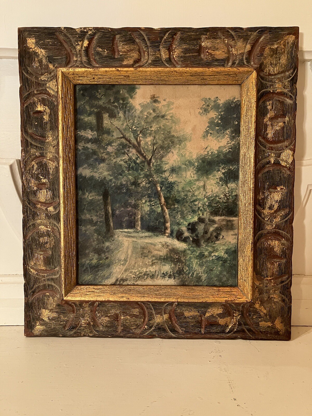 Antique Watercolor Landscape Painting Laura Elizabeth Hunter Nicely Framed 1860s