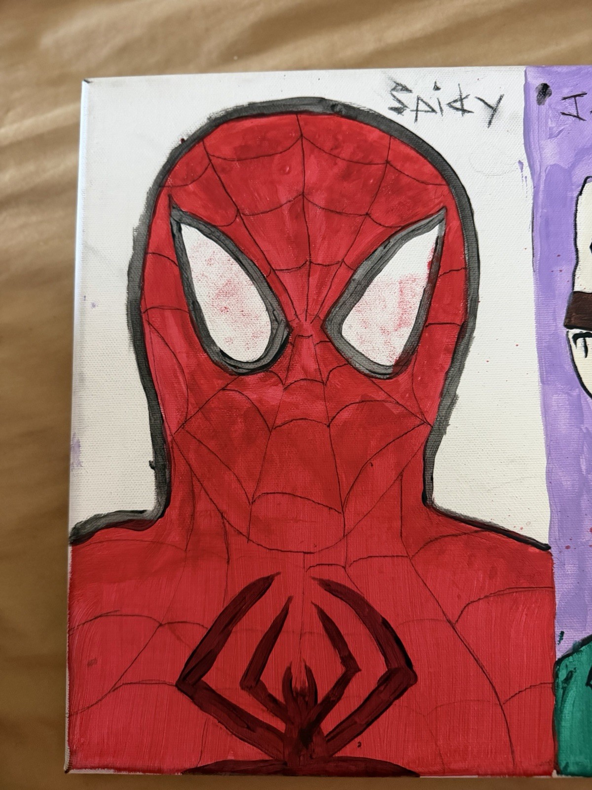 LeCaso Signed Rare Original Canvas Painting Spider-Man & Jason Split Pop Art