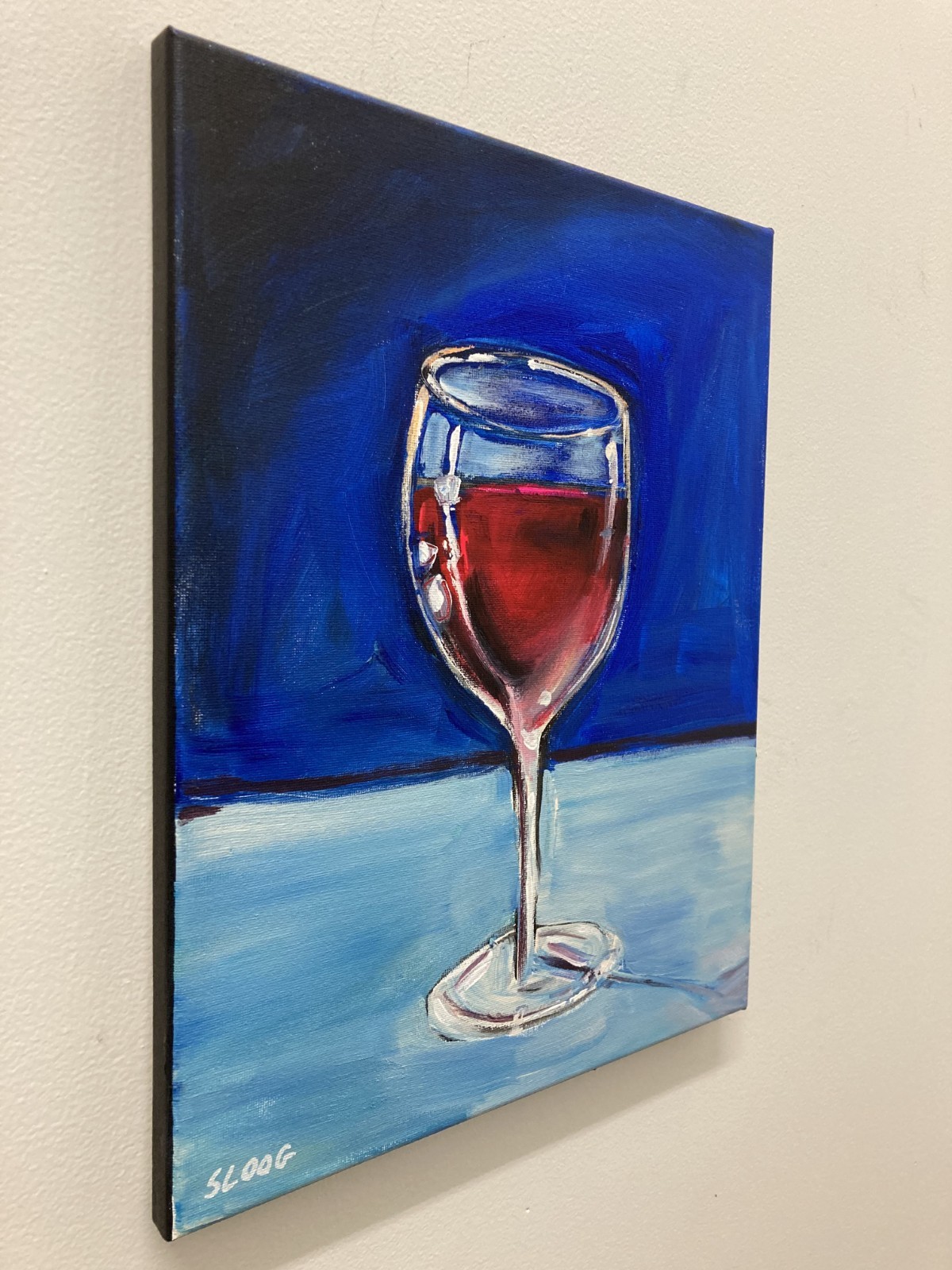 SLOOG Original Art Bold Color Modern Still Life Painting 11×14 Glass of Wine