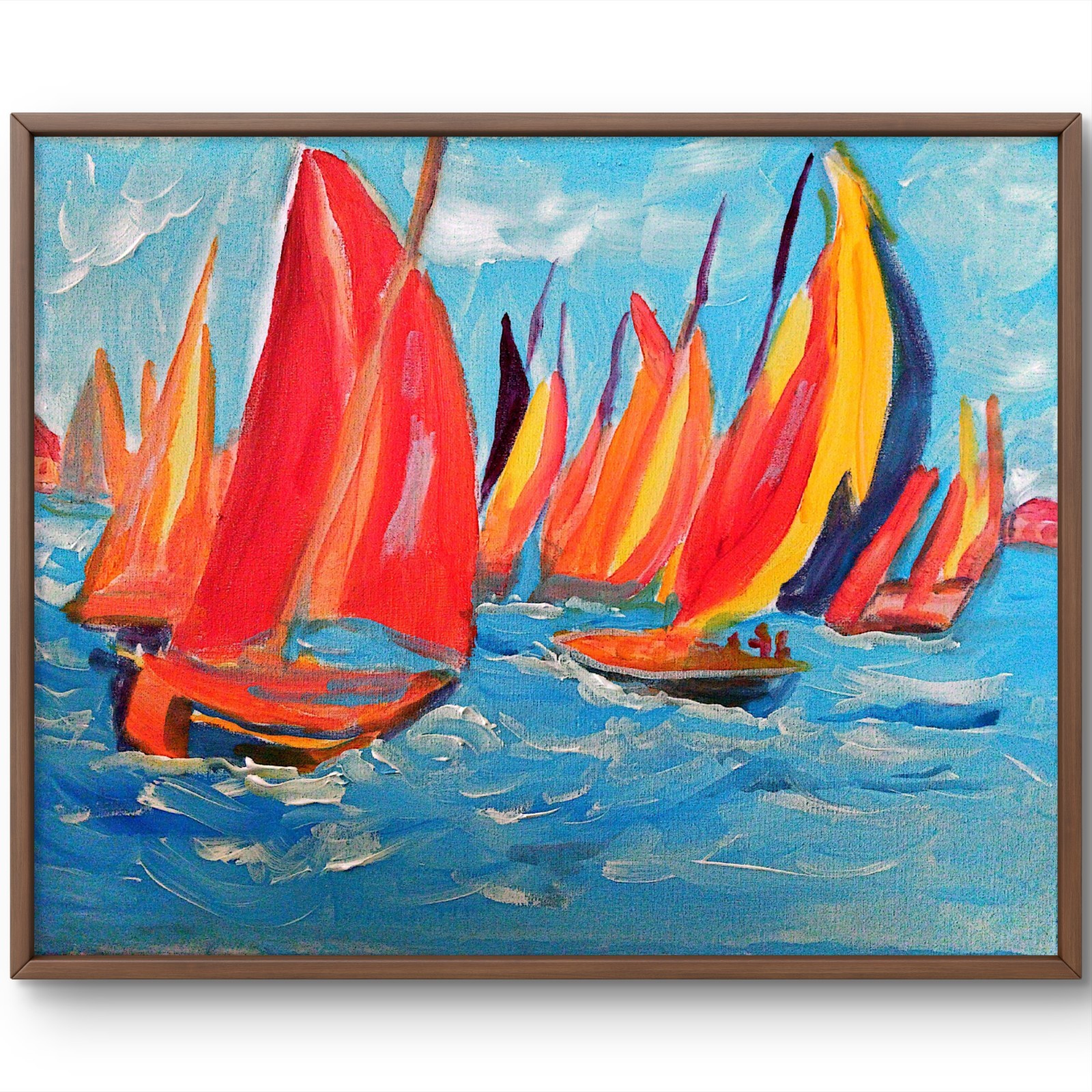 Sailboats Modern Abstract Original Signed Canvas Acrylic Wall Art 16×20 BACH