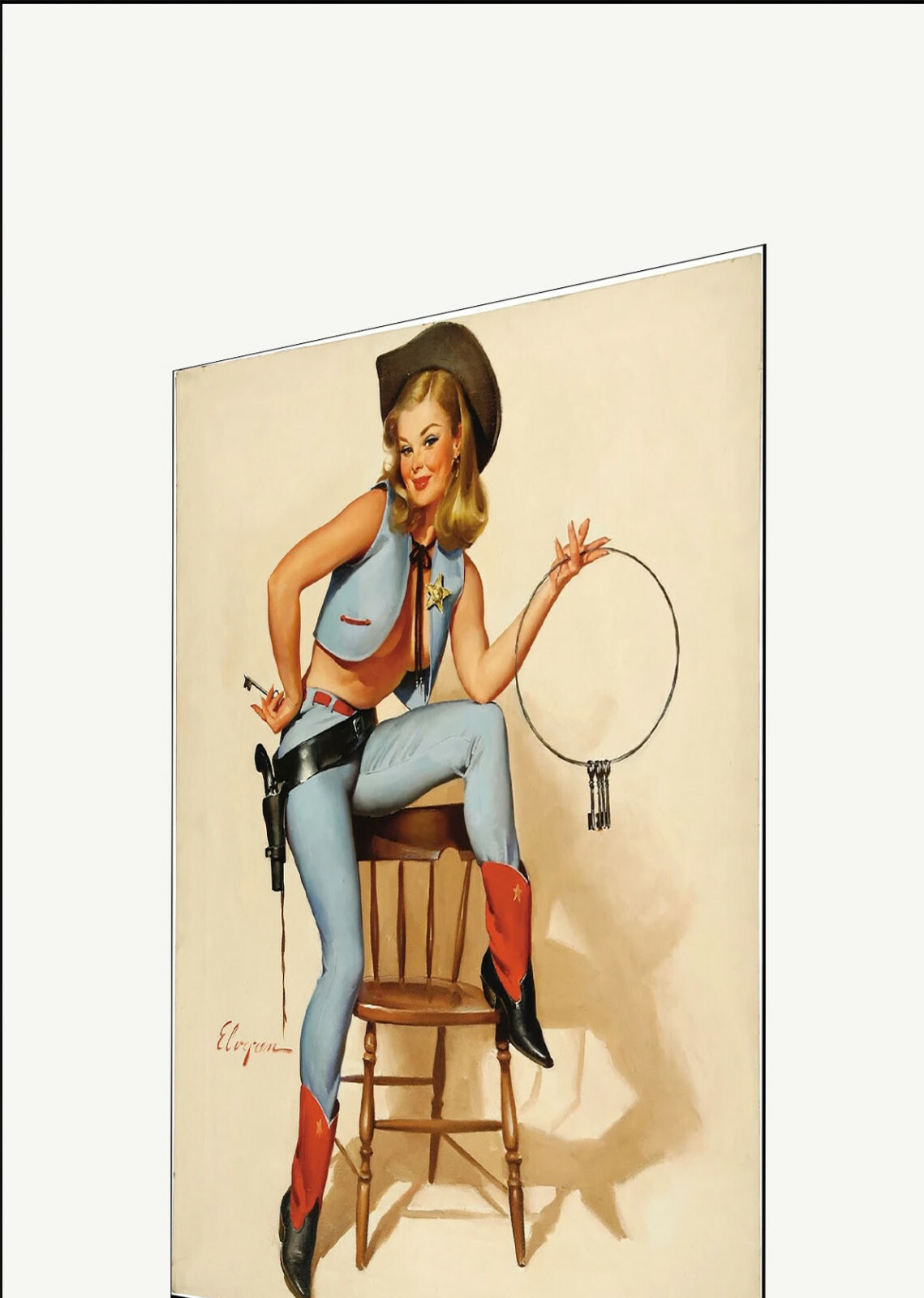 Vintage print art model poster canvas Gil Elvgren painting cowgirl wall decor