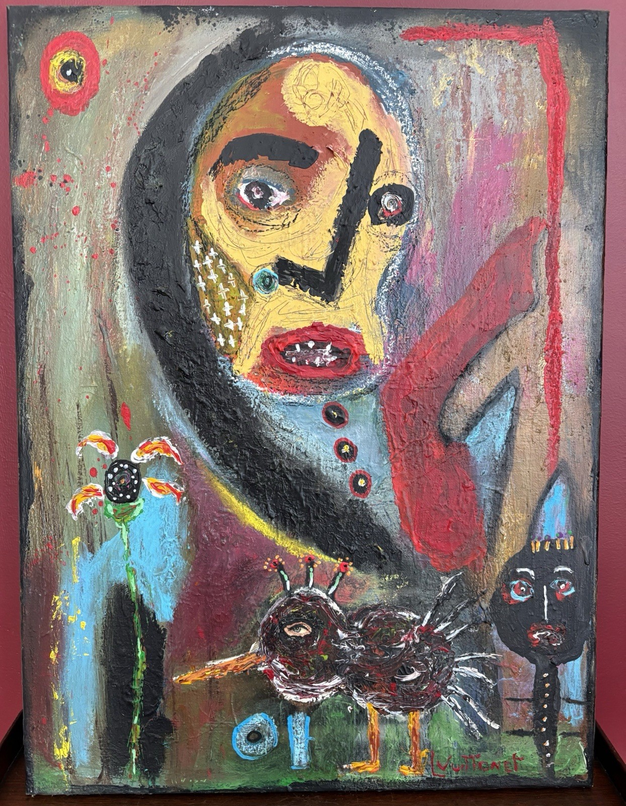 Louis Vuittonet Outsider Art Original Oil on Canvas Grotesque Face Painting 2019