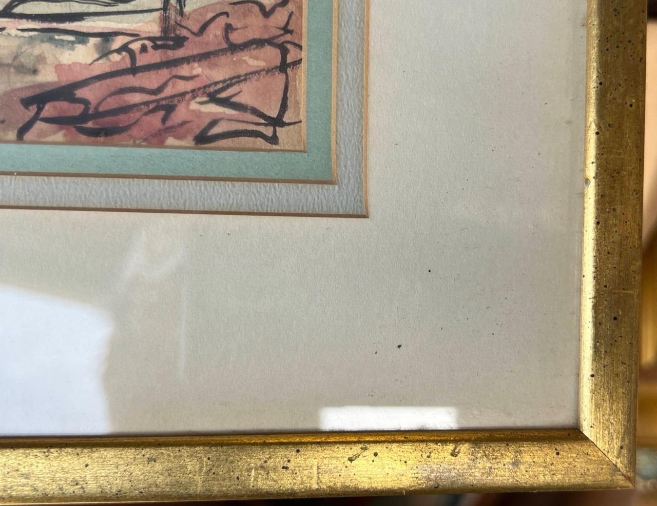 Vintage American Expressionism Watercolor Architecture Bridge Drawing Painting