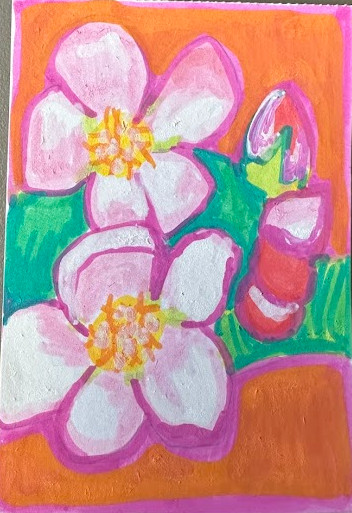 ACEO original art card Arkansas State Flower Apple Blossom, Colorful, (4/50)