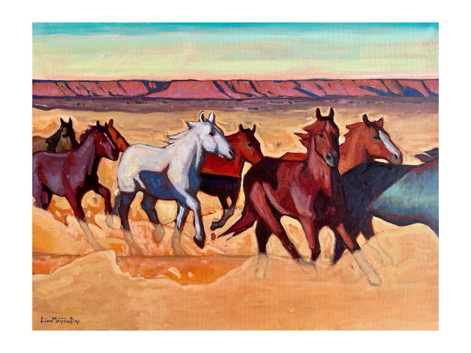 Original Oil Painting Western Landscape Horses 18×24 Signed Arizona Sunset