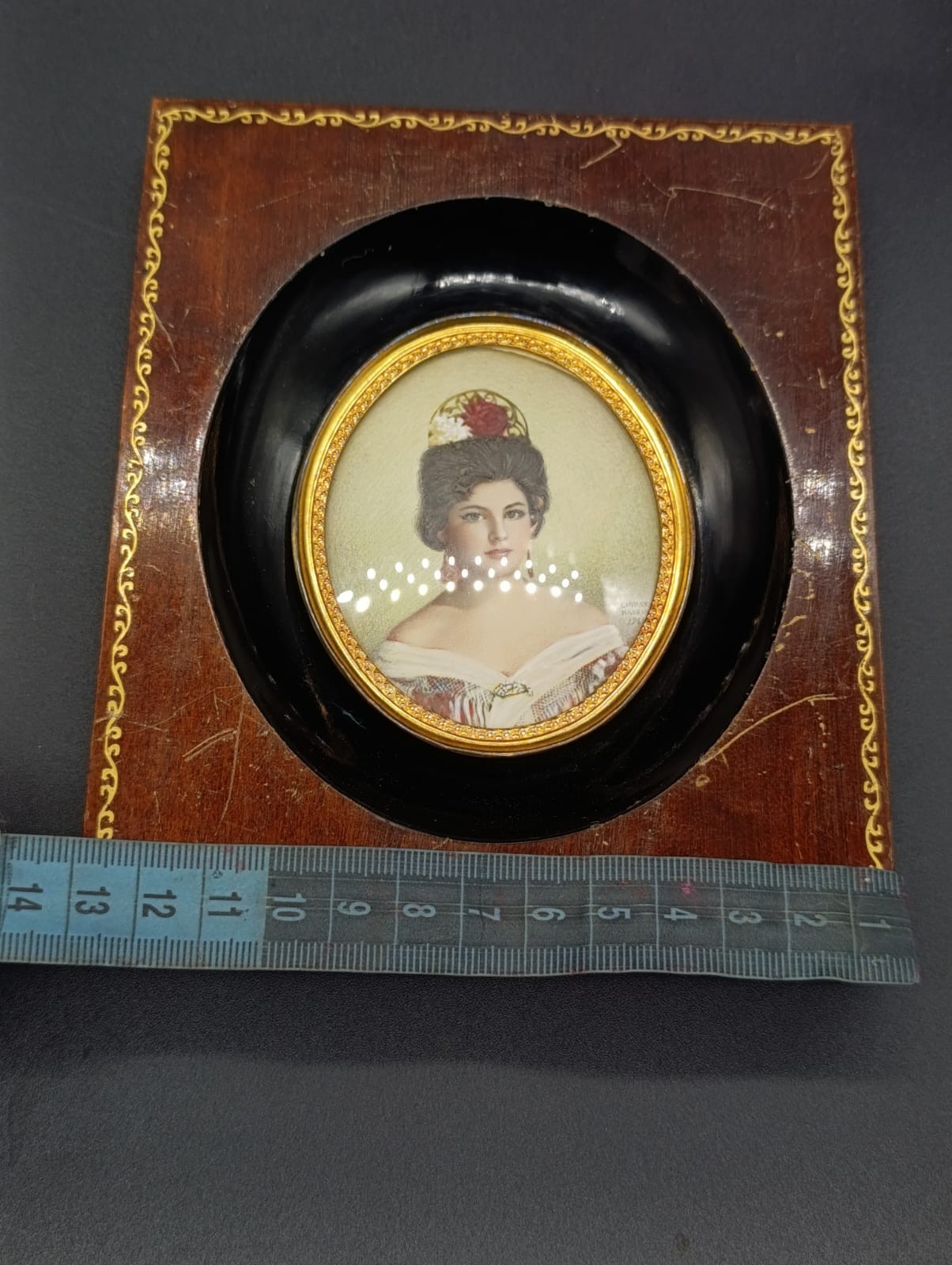 Signed Linker Madrid 1961 Hand Painted Portrait Miniature Victorian Lady