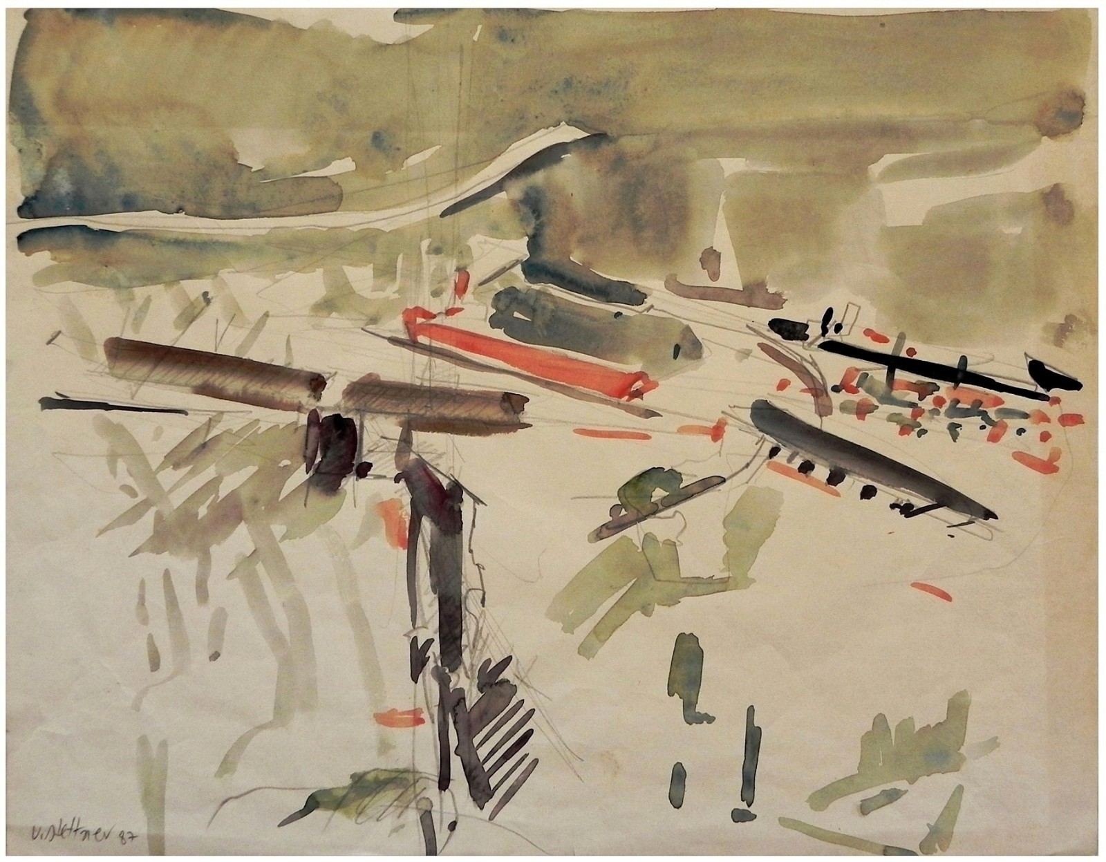 Uri Stettner Landscape in Jerusalem 87/Israeli Jewish French Lyrical Abstraction