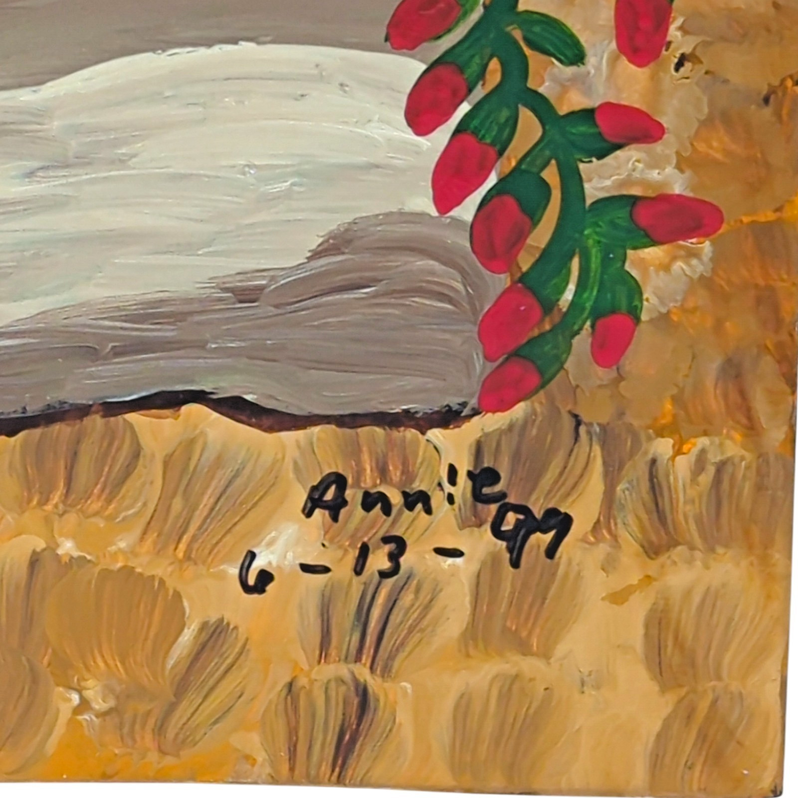 Annie Cochran Outsider Folk Art «Man Behind Rock» Original Painting Wood Signed