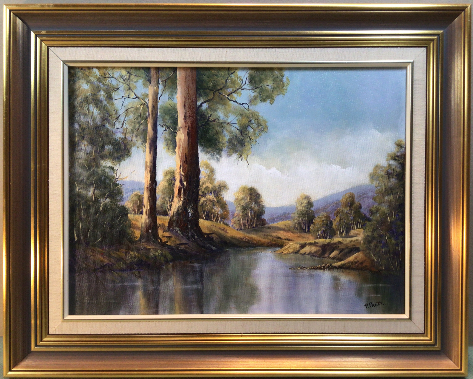 P Pratt Framed Landscape Oil Painting Circa 1980s