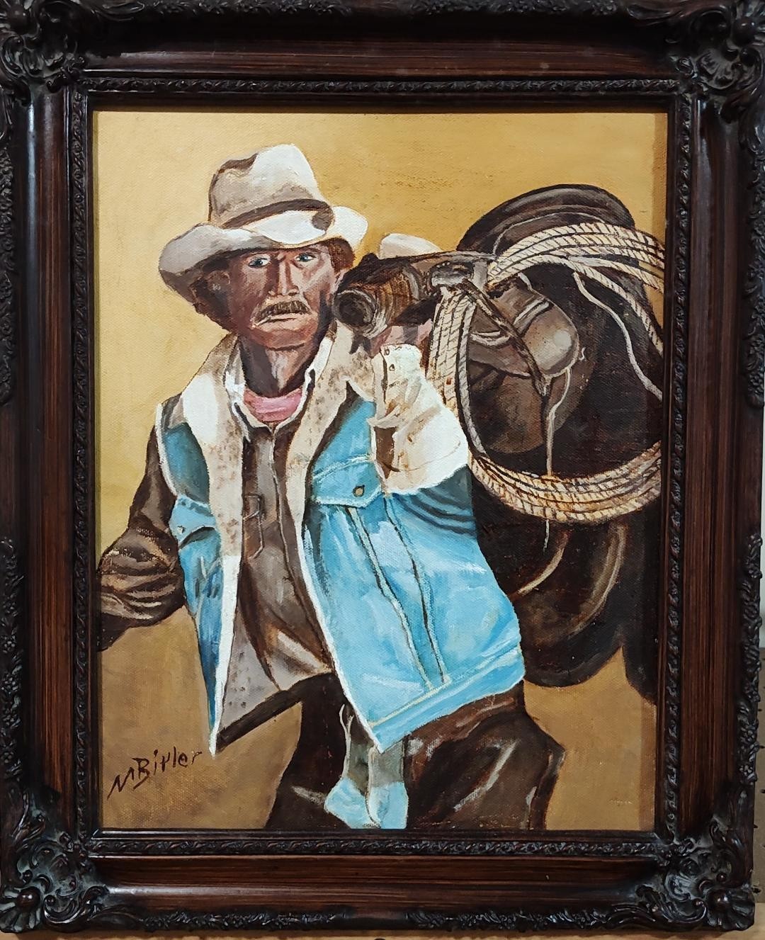 Original Western Oil Painting «Another Day in the Saddle» by Marc Bitler