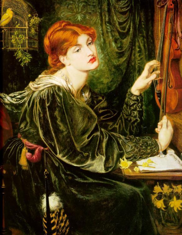 Art Oil painting Dante Gabriel Rossetti – Veronica Veronese with violin bird 36″
