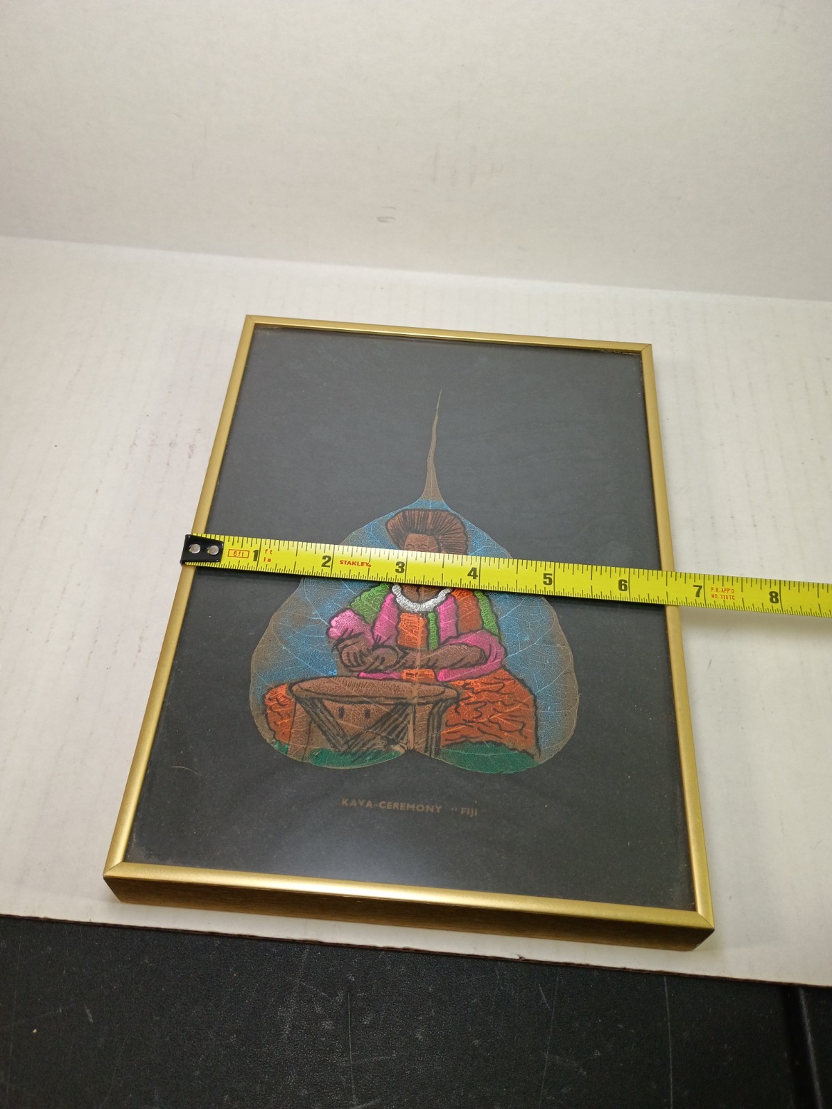 Vintage Hand Painted Pipal Leaf Professionaly Framed Art