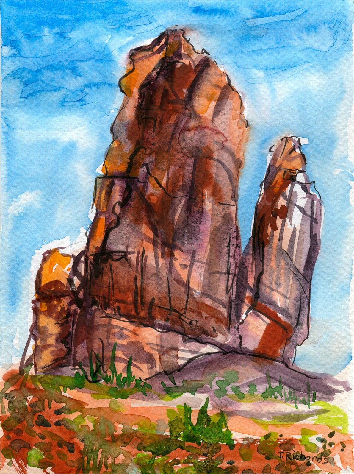 Watercolor Painting ORIGINAL Art Organ Arches National Park Utah Landscape 6×8″
