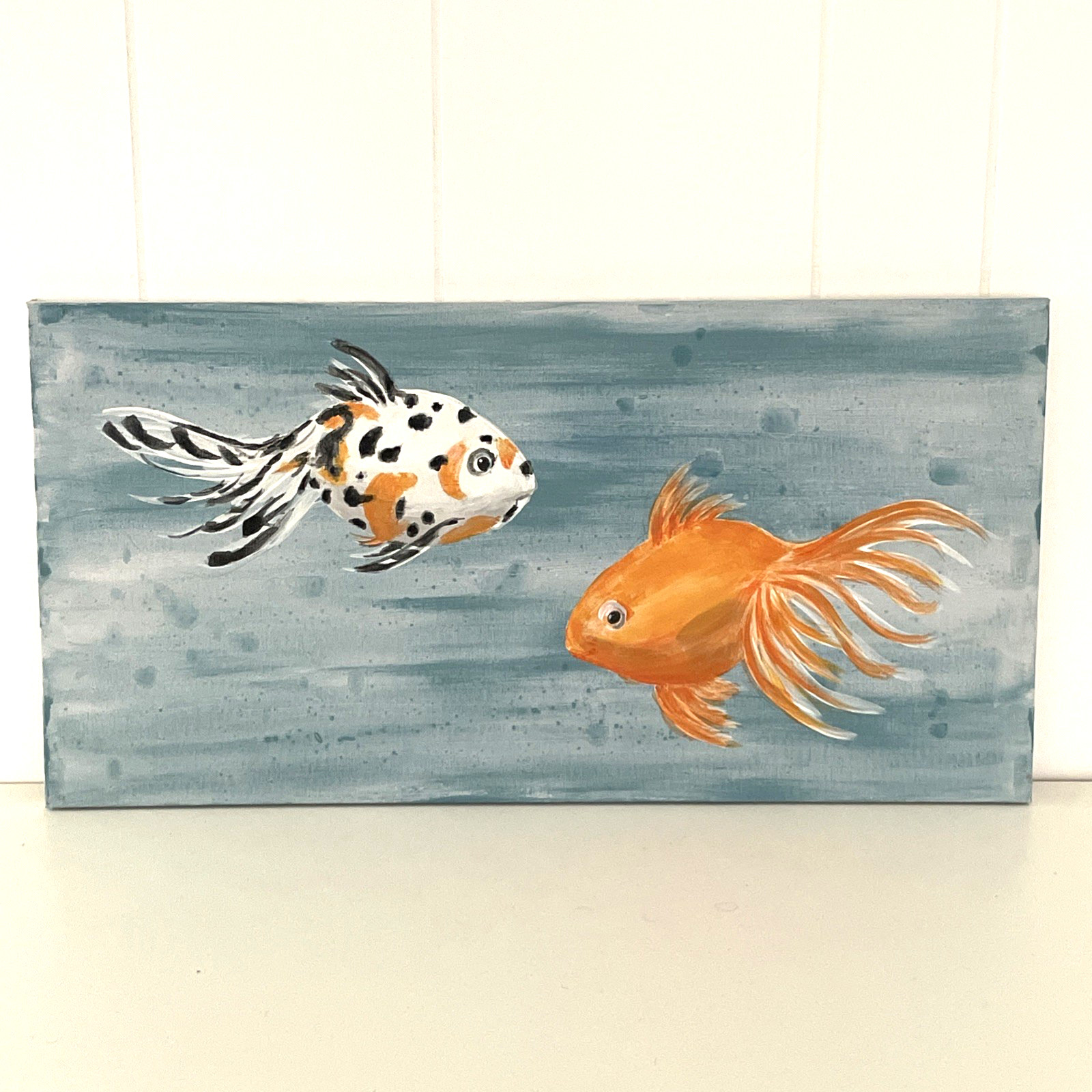 Original Fan-tail Goldfish Painting 24×12″ o/c