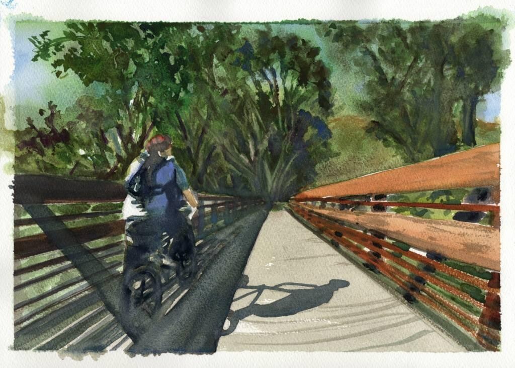 Ojai Bike Path No. 3 : Sandra Watercolors™ California : ORIGINAL PAINTING