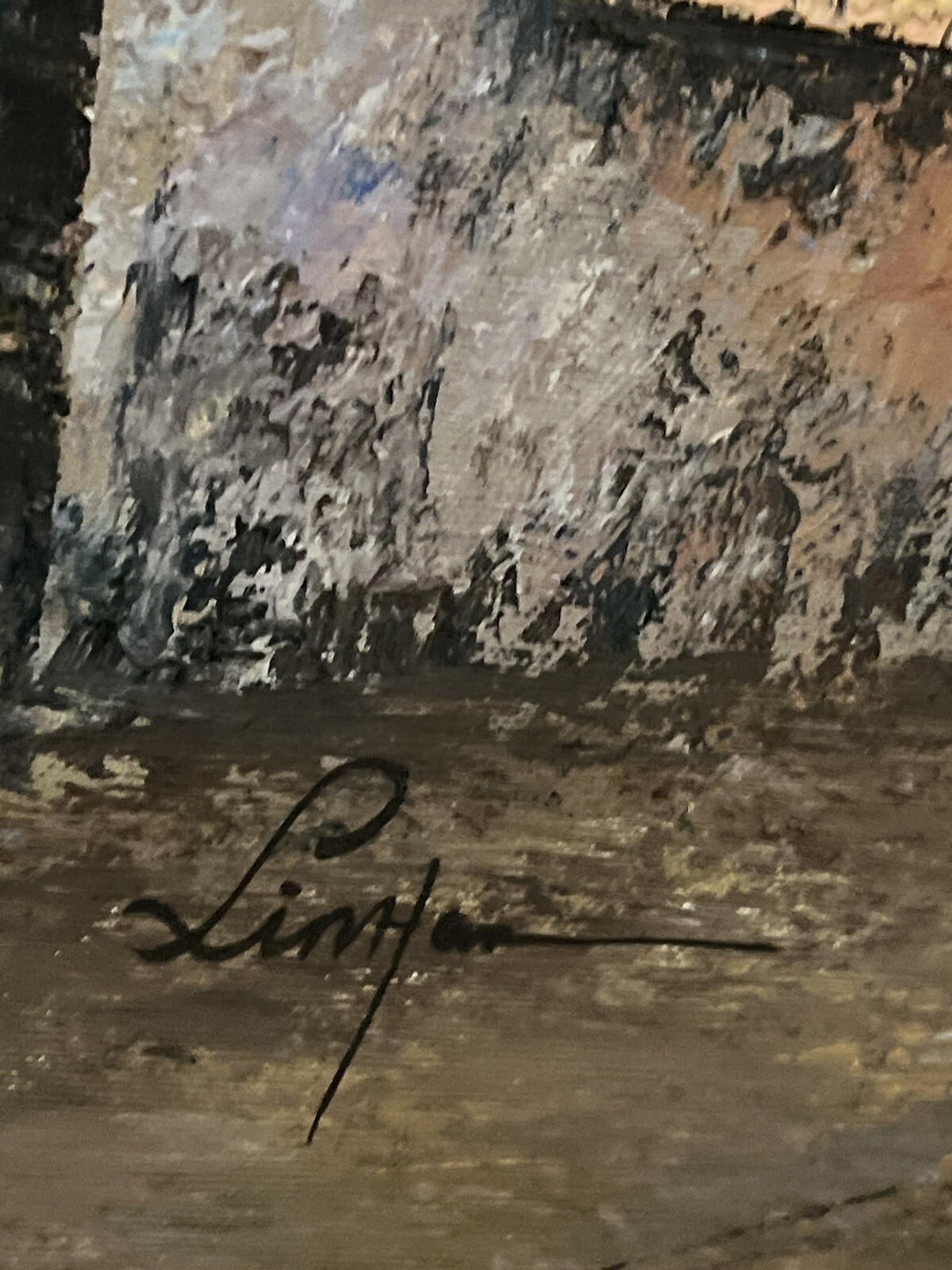 FINE LARGE SWEDISH STREET SCENE SIGNED BY :LIMIAN FINE DETAILS SIZE:69″ X 47″