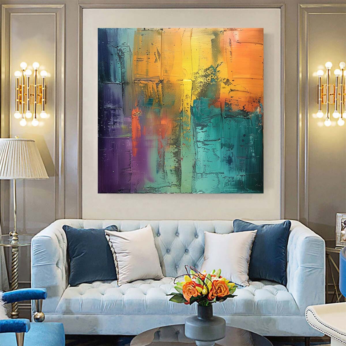 Hand-painted oil painting Abstract on canvas Modern wall decor art Green
