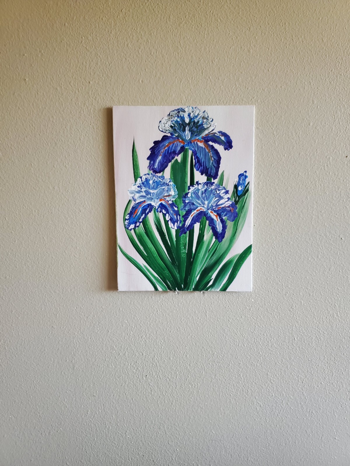 Handmade Painting Acrylic Art Panel 12x9x1/16in Decor Flowers Cockerel Iris