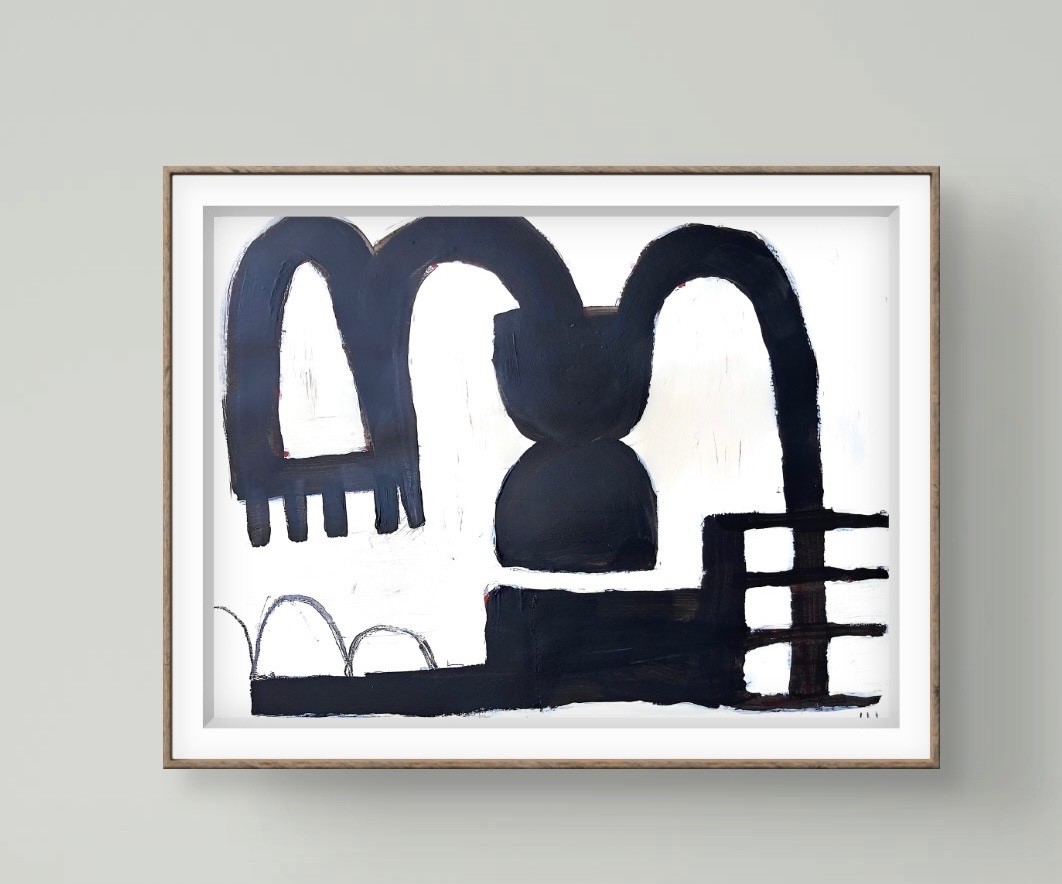 Original Abstract 9×12 Black+White Painting on Paper Wall Art, Holly Hammond
