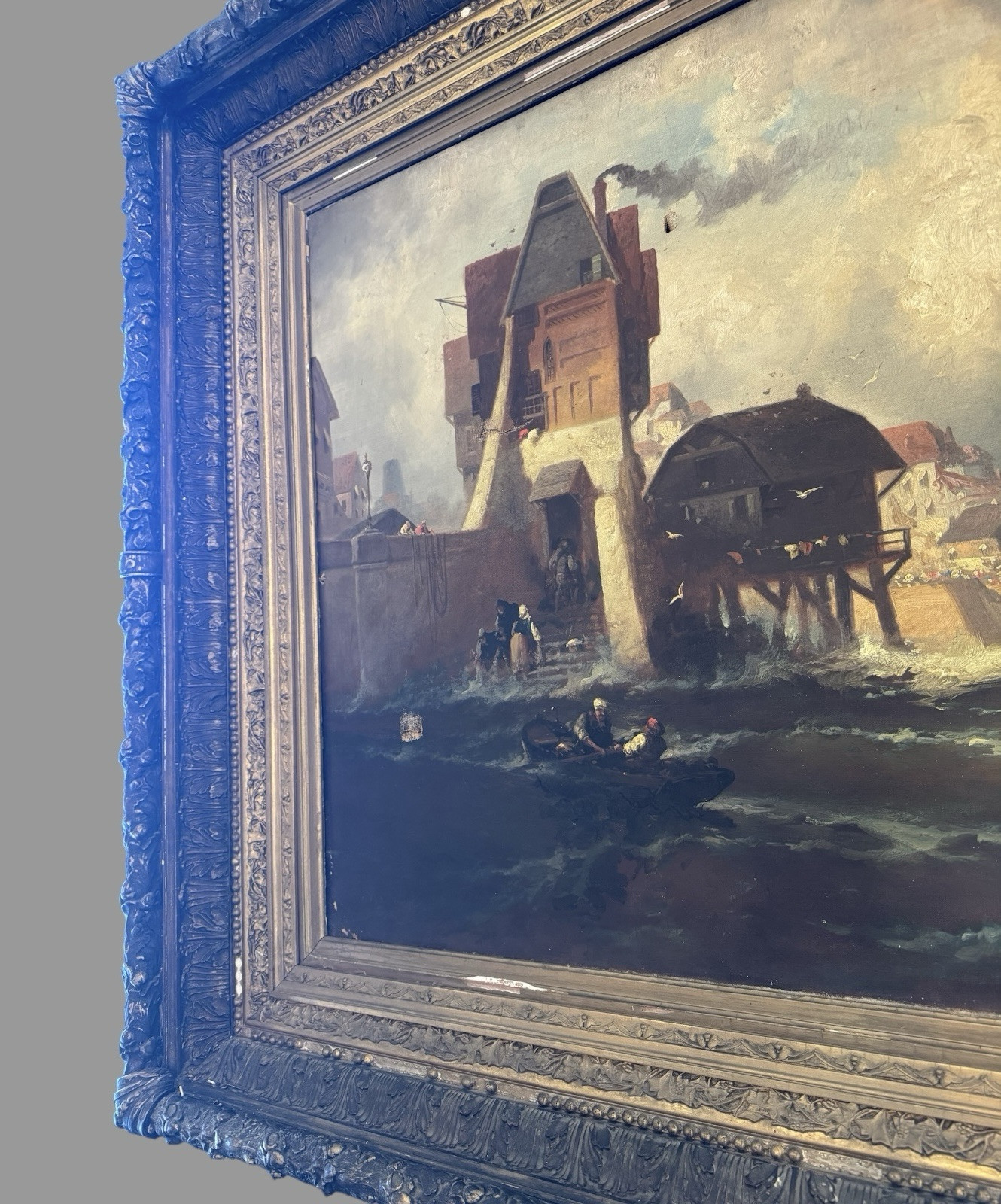 Antique Victorian Nautical Seascape Oil Painting on Canvas FD Briscoe