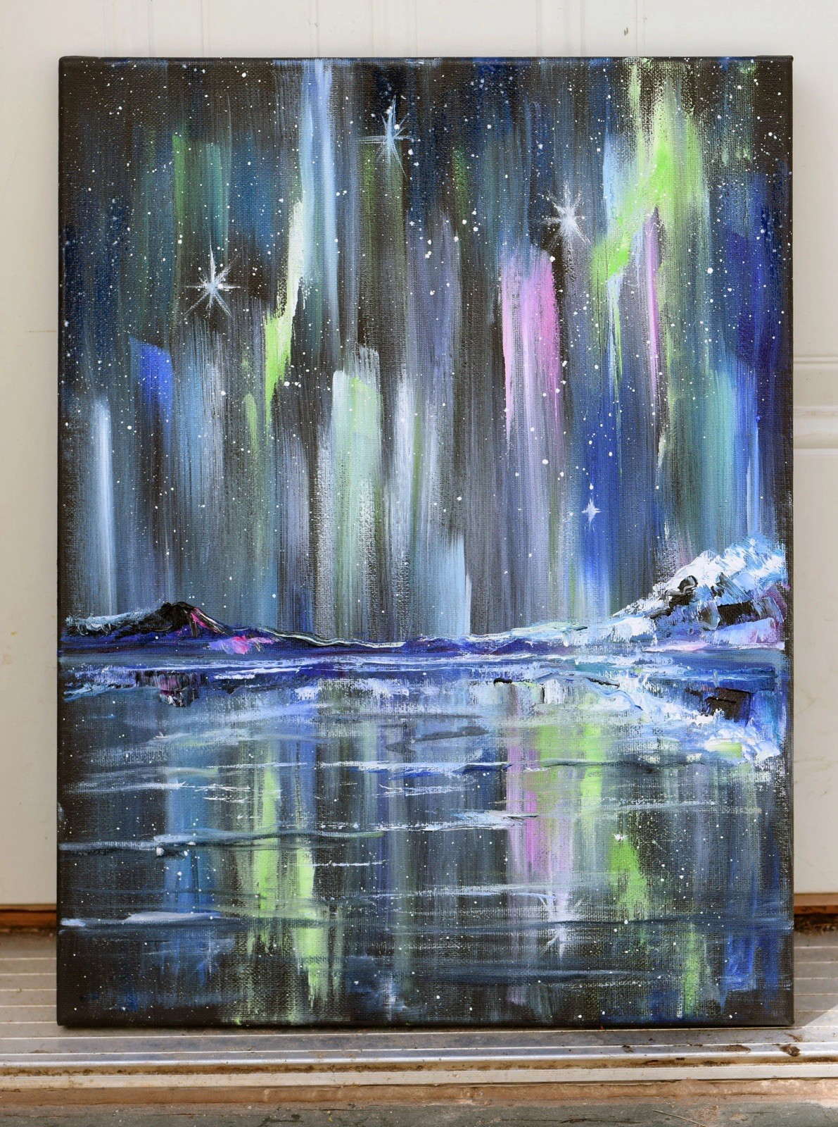 Aurora Borealis Painting Northern Lights Original Landscape Minnesota Art