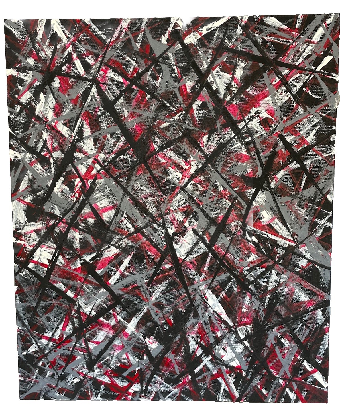 NEW! Abstract Art 24” x 20” Red Black Gray White Acrylic