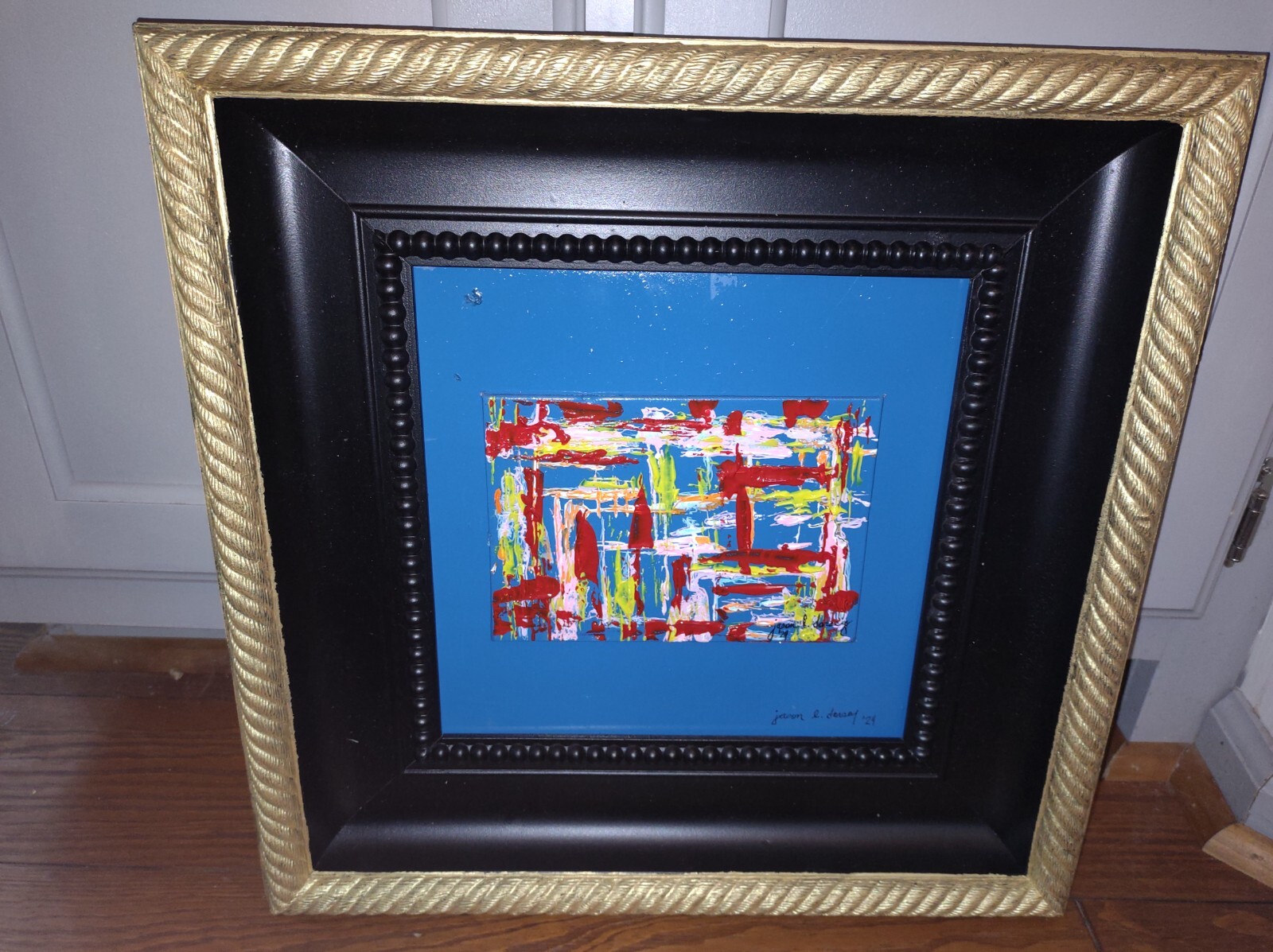 Large Framed Signed Modern Art Abstract Acrylic Painting w/COA Multi Color