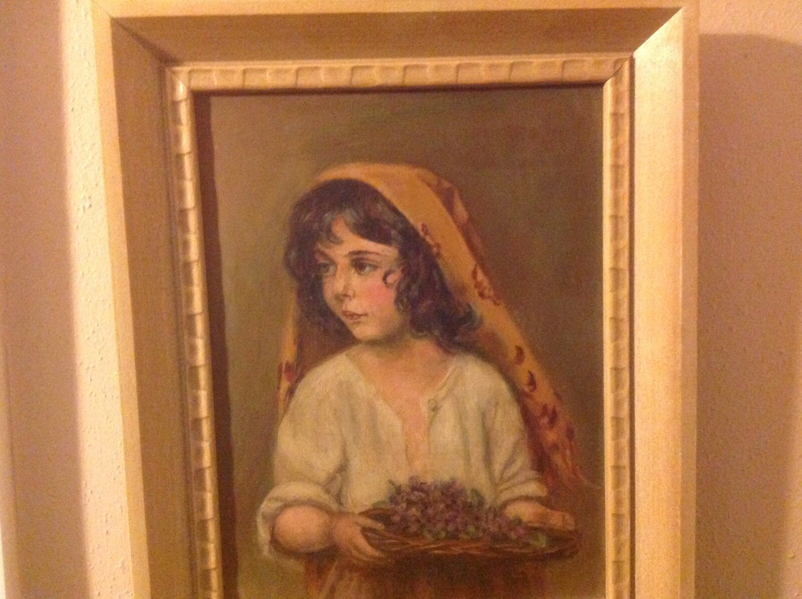 Rare Old Eugene Von Blaas Original Art Oil Painting on Board~Young Girl&Violets