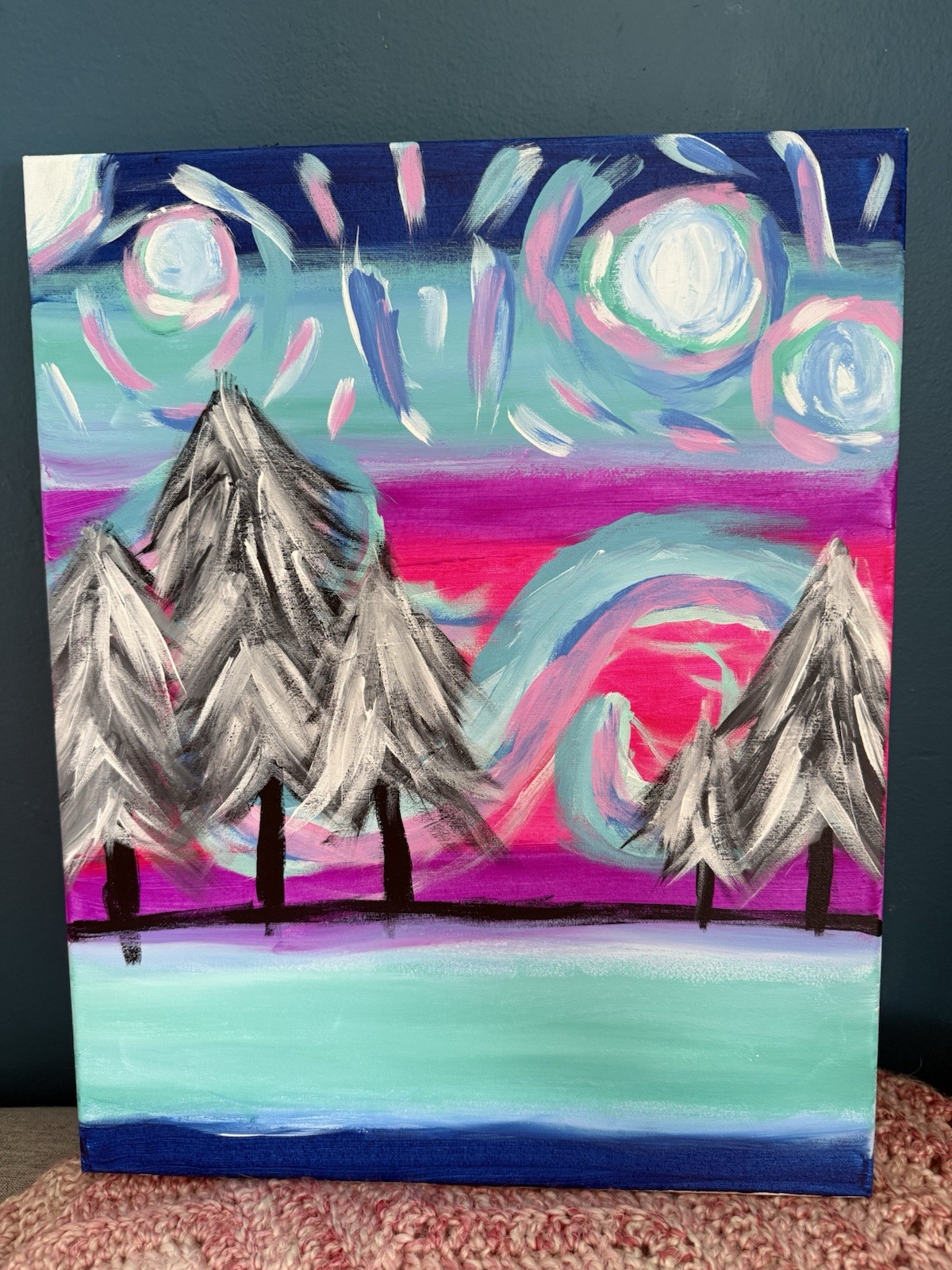 Aurora Borealis Northern Lights Acrylic Painting On Canvas Artwork Landscape
