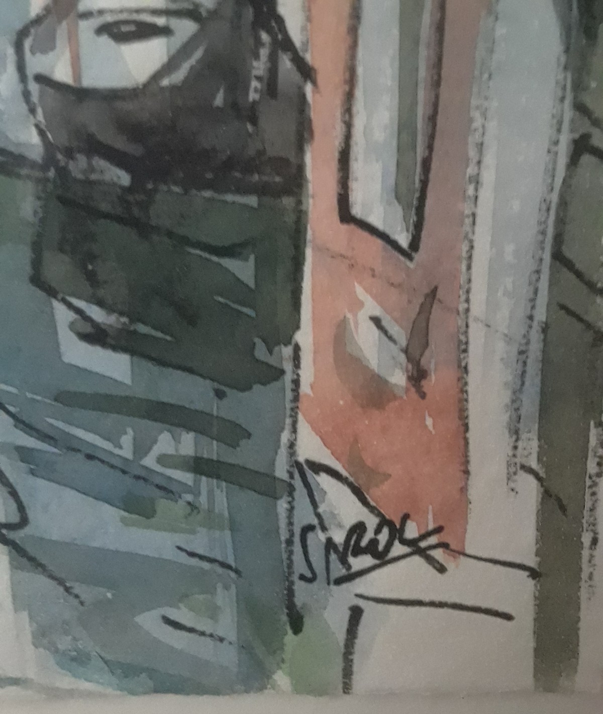 Watercolor & Ink on Paper, Venice Canal Signed Silver Framed with Brown Matting