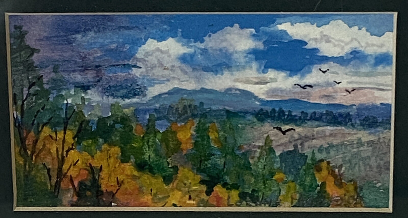 Lorane Page Original Framed Watercolor – Fall Landscape Mountain Sunset