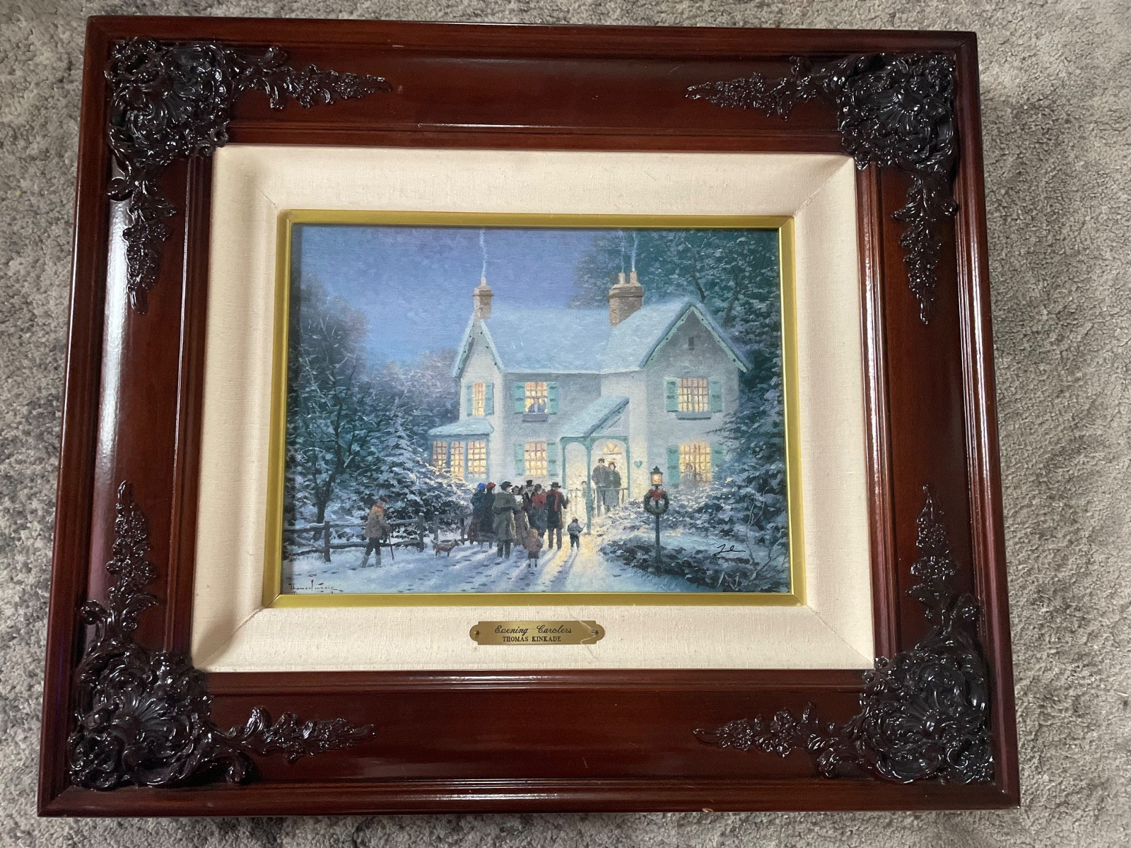 thomas kinkade evening carolers framed no 1727/1960 sn canvas signed
