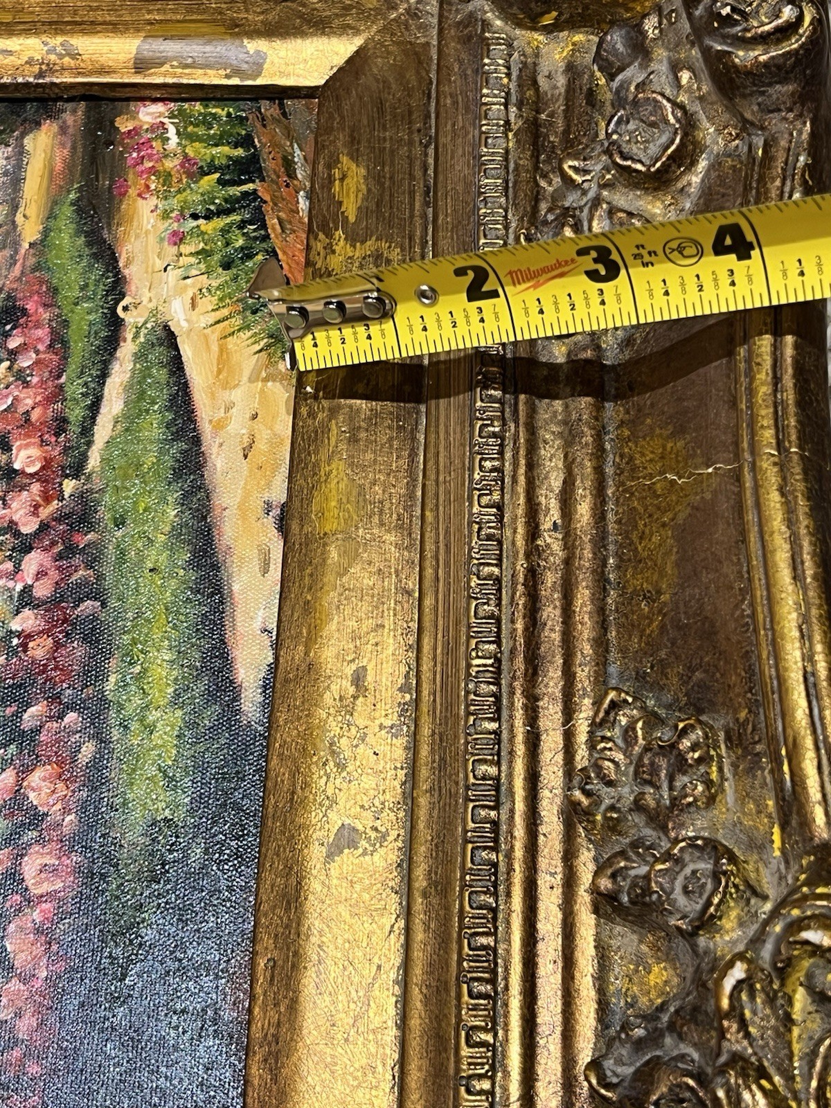 Vintage Oil Painting On Board Ornate Heavy Gold Frame English Cottage