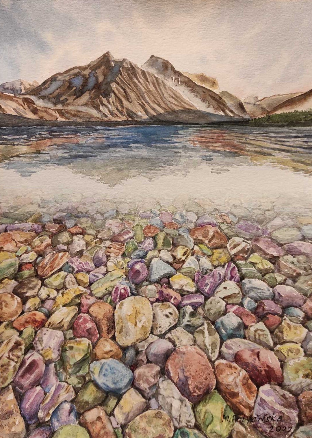 USA ROCKS Original Artwork Modern Painting Landscape LAKE McDONALD Seascape A4