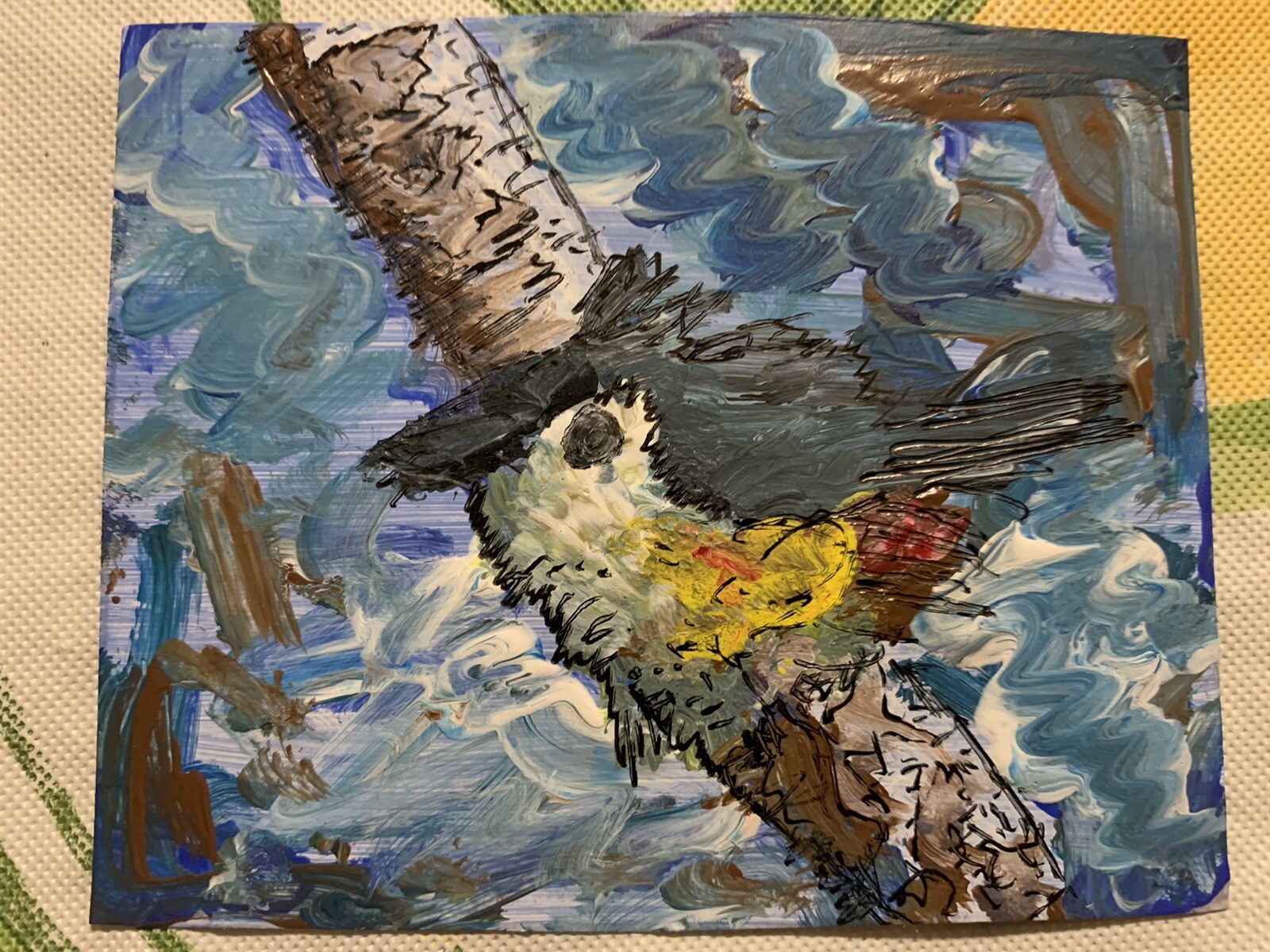Original Artwork Blue Bird Titmouse Birds Animal ACEO Handmade Signed By Artist